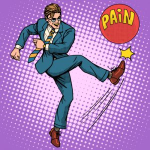 cartoon image of man kicking pain